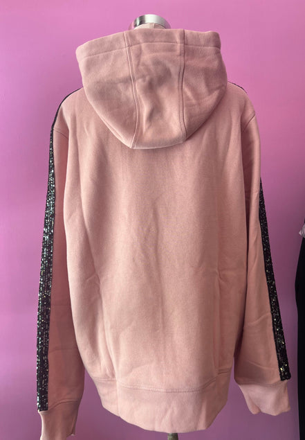 Felpa Gioiello : Felpa rosa Oversize con Ricami in Paillettes e Cristalli – Lusso Couture