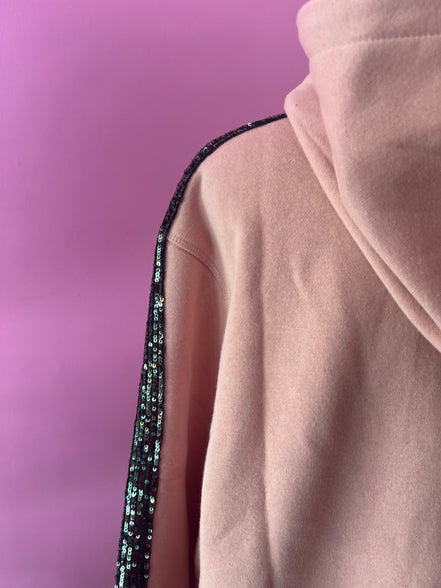 Felpa Gioiello : Felpa rosa Oversize con Ricami in Paillettes e Cristalli – Lusso Couture