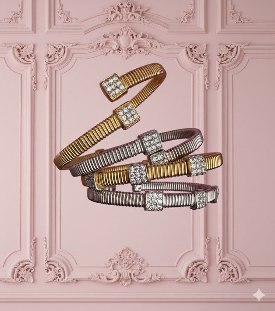 Bracciale CONTRARIE'  Tubogas SLIM  CARRE' argento 925 con zirconi