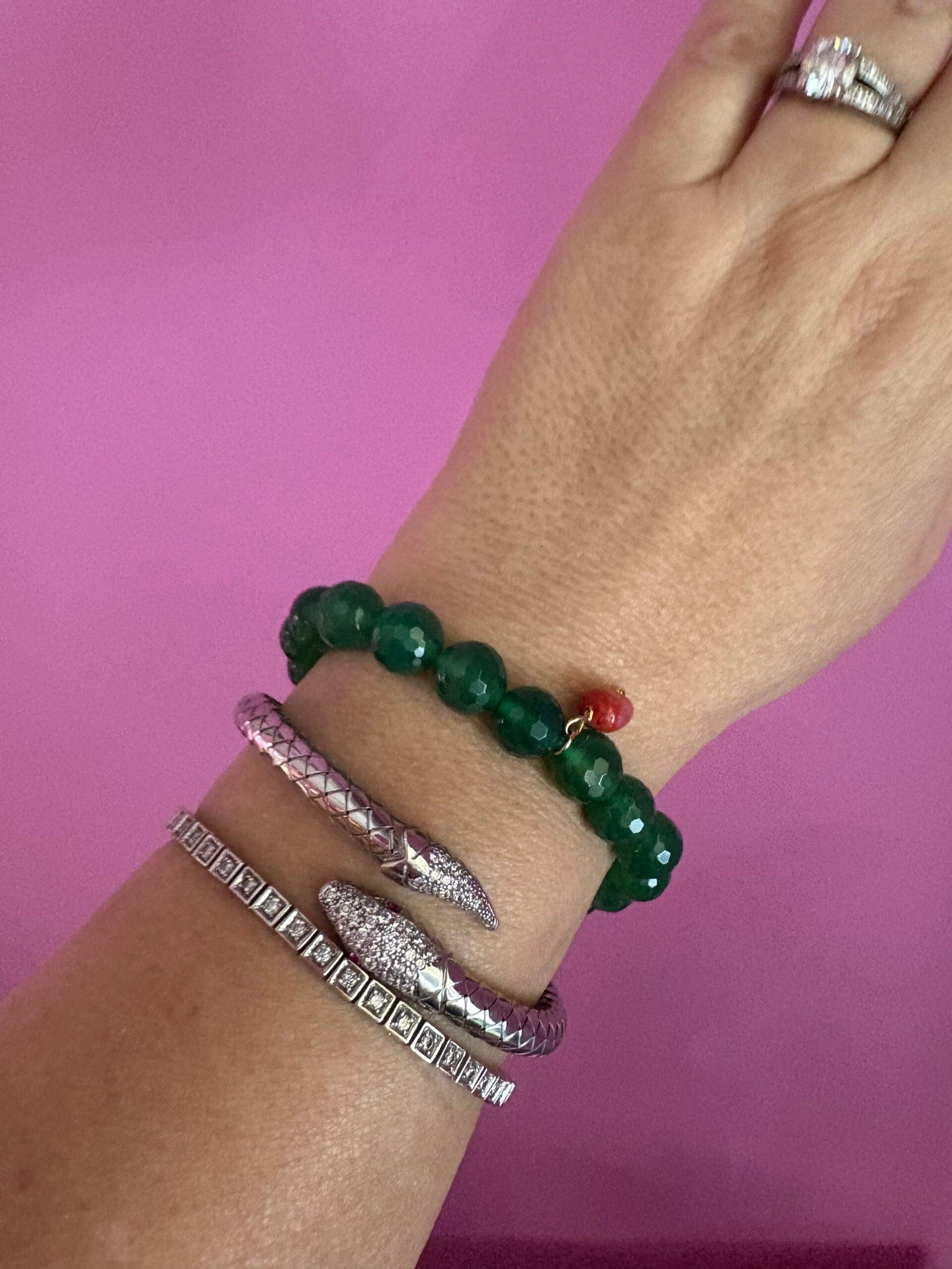 BISETTE - Bracciale con sfere di agata verde cm1 e corallo rosso naturale
