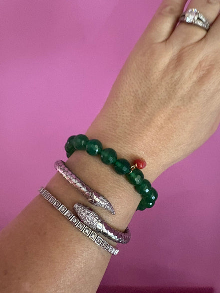 BISETTE - Bracciale con sfere di agata verde cm1 e corallo rosso naturale