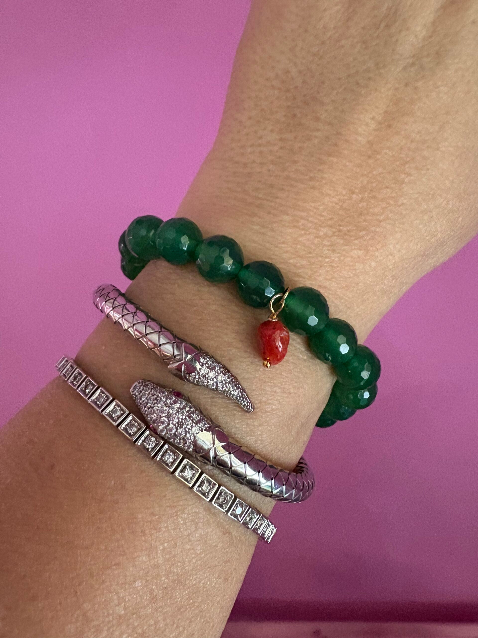 BISETTE - Bracciale con sfere di agata verde cm1 e corallo rosso naturale