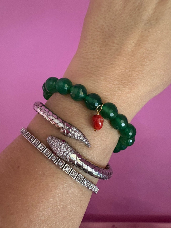 BISETTE - Bracciale con sfere di agata verde cm1 e corallo rosso naturale