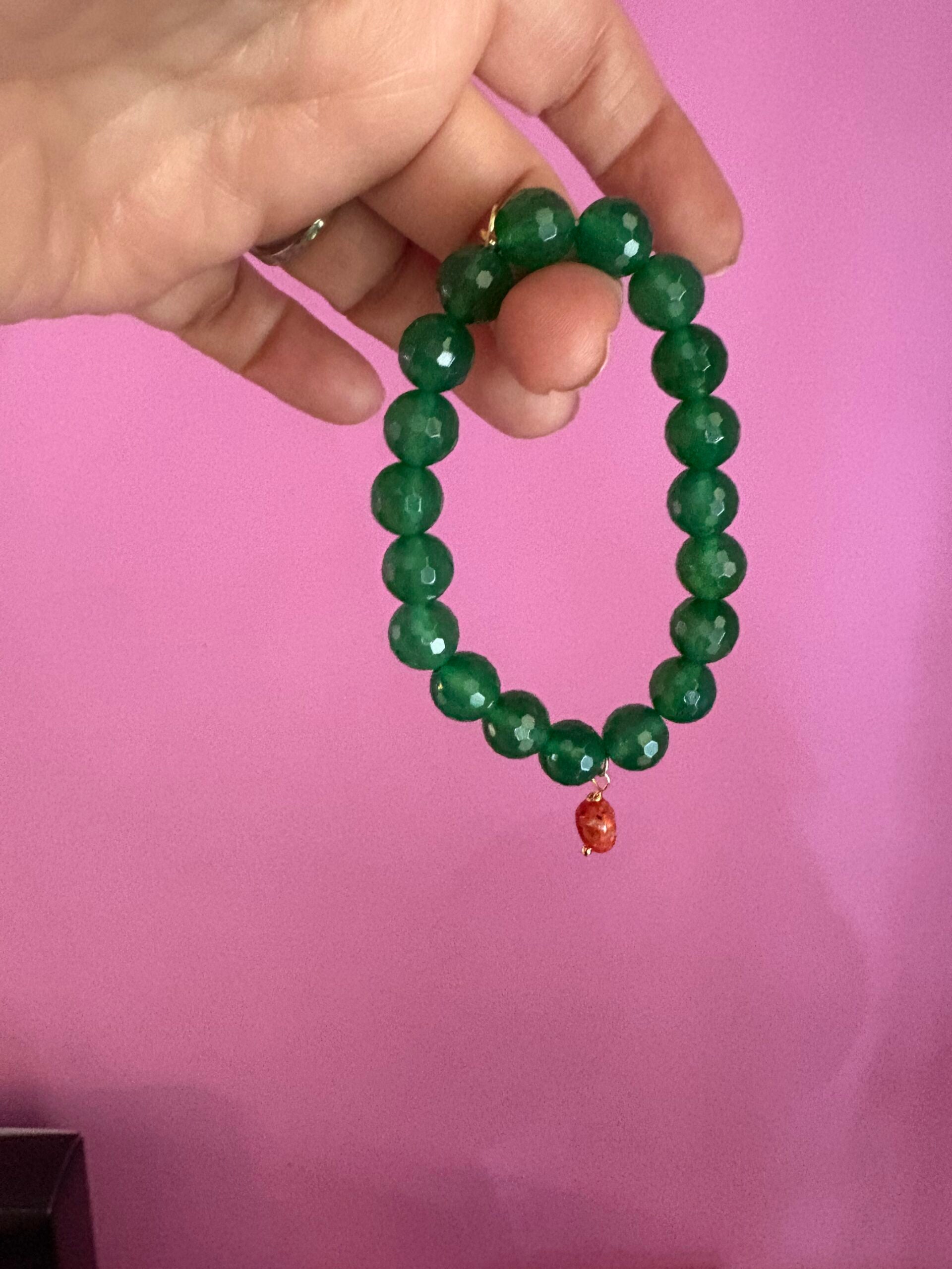 BISETTE - Bracciale con sfere di agata verde cm1 e corallo rosso naturale