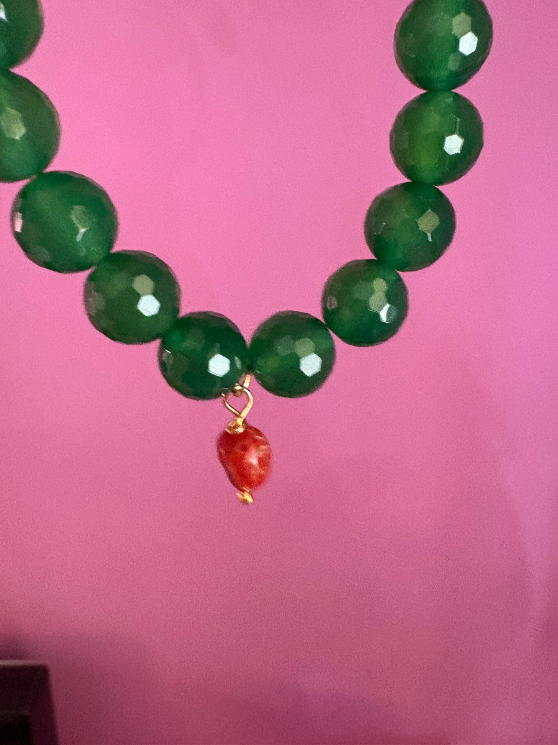 BISETTE - Bracciale con sfere di agata verde cm1 e corallo rosso naturale