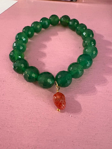 BISETTE - Bracciale con sfere di agata verde cm1 e corallo rosso naturale