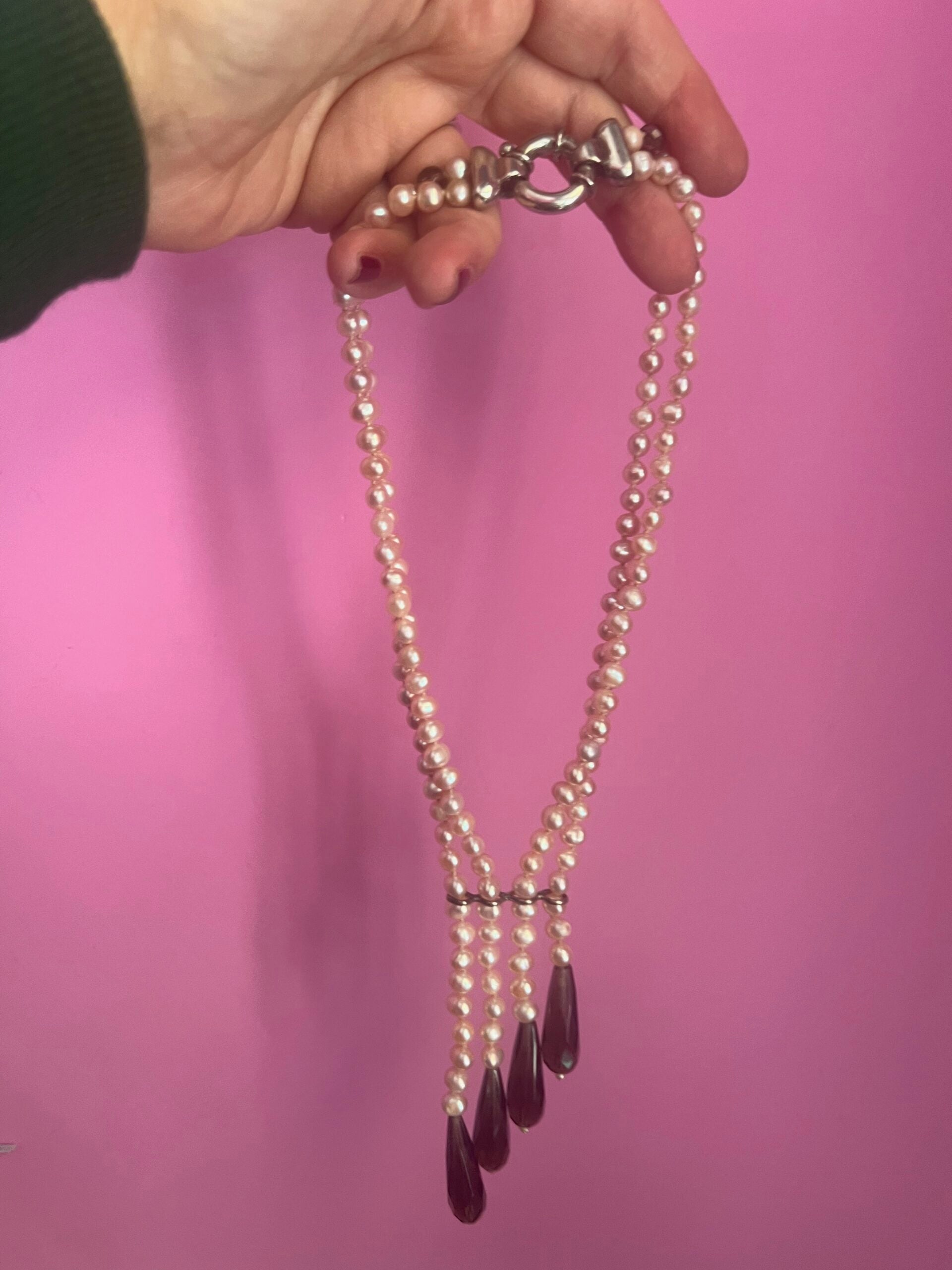 LILY - Collana 2 fili perle coltivate e gocce topazio fumé
