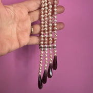LILY - Collana 2 fili perle coltivate e gocce topazio fumé
