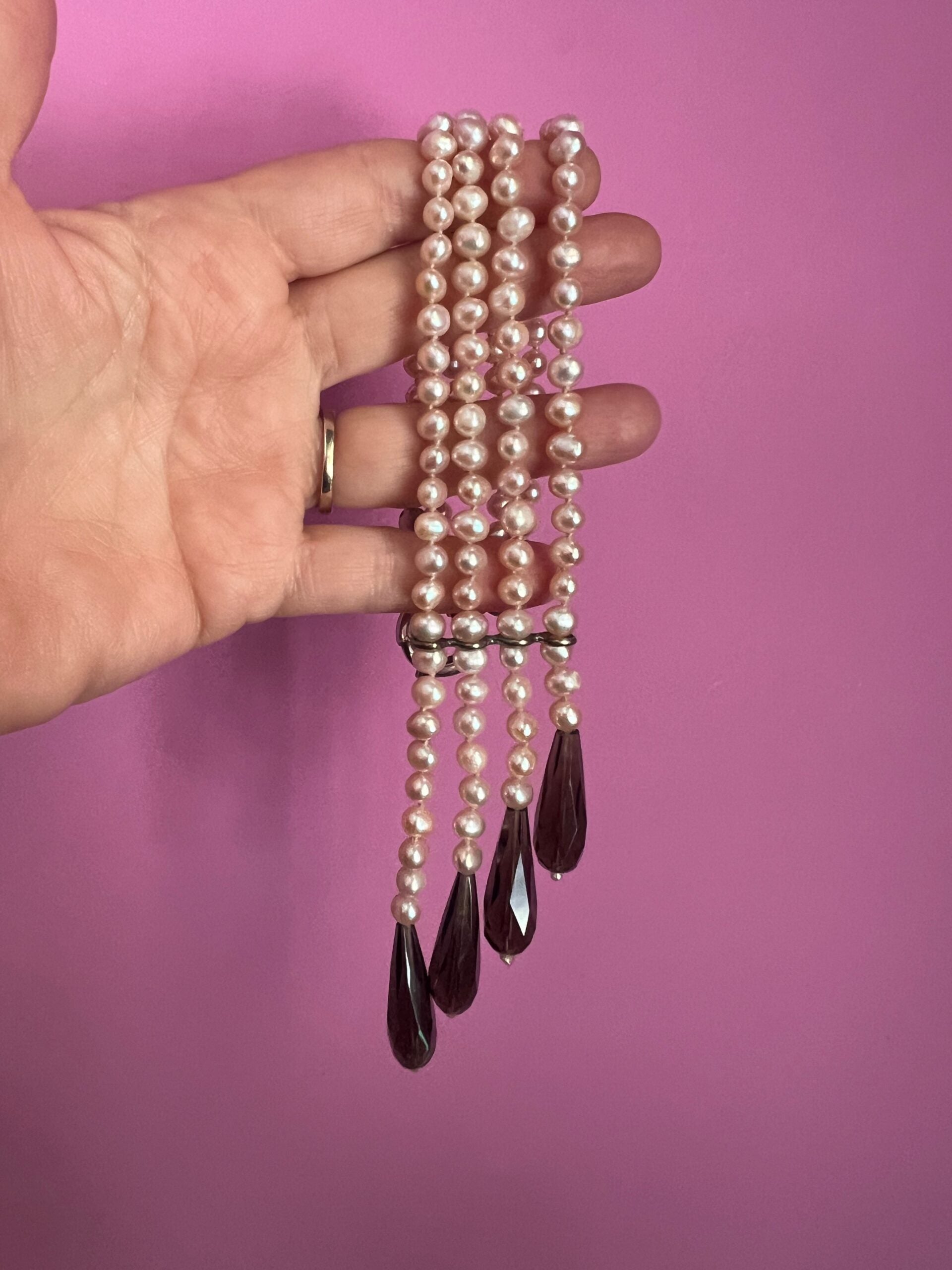 LILY - Collana 2 fili perle coltivate e gocce topazio fumé