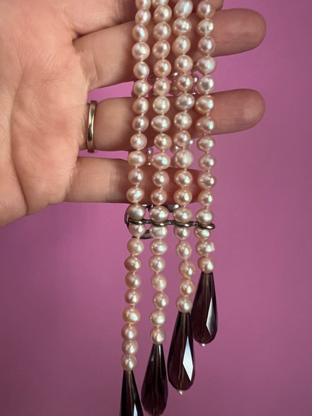 LILY - Collana 2 fili perle coltivate e gocce topazio fumé
