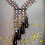 LILY - Collana 2 fili perle coltivate e gocce topazio fumé