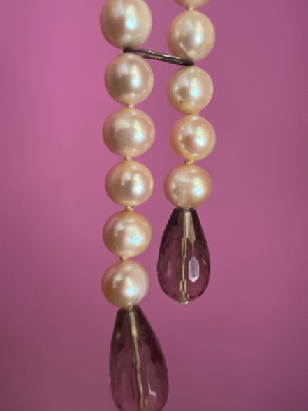 LILY Collana con perle semi-round e gocce di topazio fumé