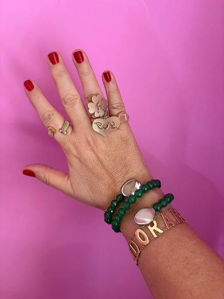 BISETTE - Bracciale con sfere agata verde e terminali madreperla