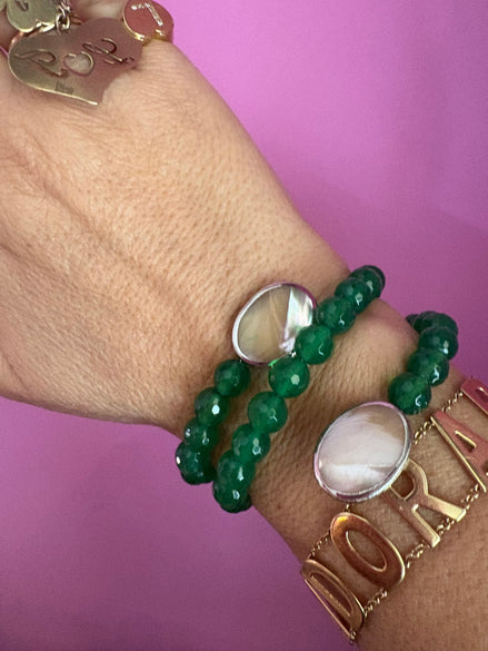 BISETTE - Bracciale con sfere agata verde e terminali madreperla