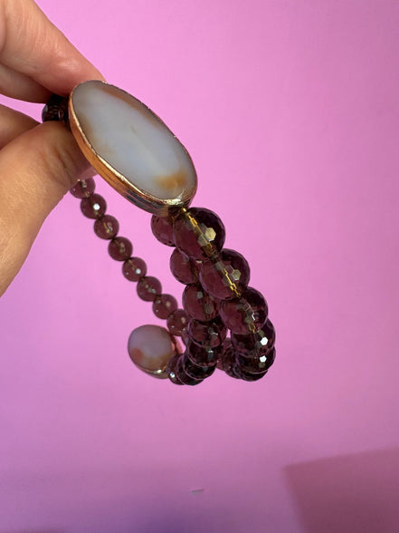 INCANTEVOLE -  Chocker flessibile contrarié  topazio fumé (cm1,2) sfaccettato con terminali ovali lunghi agata