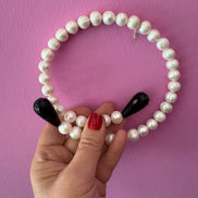 INCANTEVOLE -  Chocker  contrarié perle coltivate  con 2 gocce onice