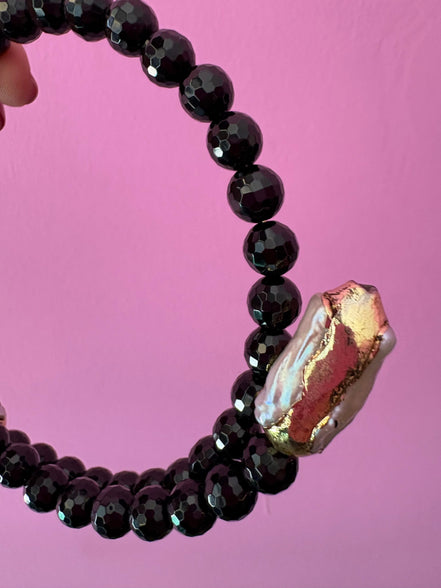 INCANTEVOLE -  Chocker flessibile contrarié  onice con terminali inserti dorati