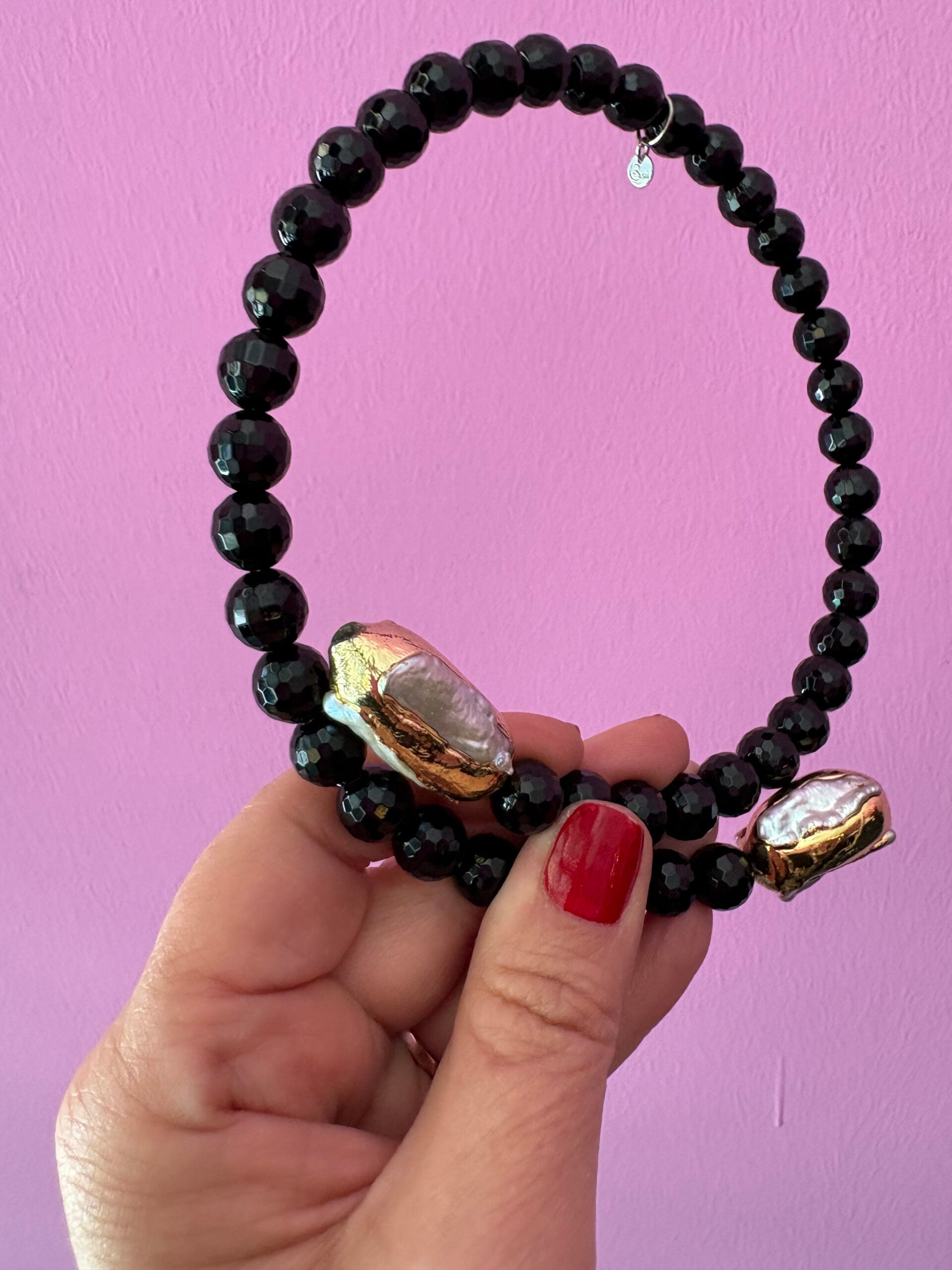 INCANTEVOLE -  Chocker flessibile contrarié  onice con terminali inserti dorati
