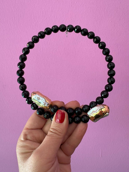 INCANTEVOLE -  Chocker flessibile contrarié  onice con terminali inserti dorati