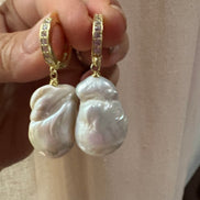 Orecchini  - argento 925 giallo con grandi perle coltivate barocche