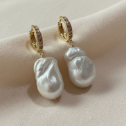 ORECCHINI  CON PERLE COLTIVATE & ZIRCONI Argento 925 Placcato Oro Giallo & Perle d'Acqua Dolce
