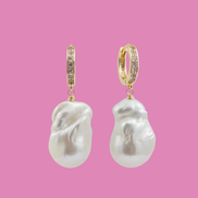 ORECCHINI  CON PERLE COLTIVATE & ZIRCONI Argento 925 Placcato Oro Giallo & Perle d'Acqua Dolce