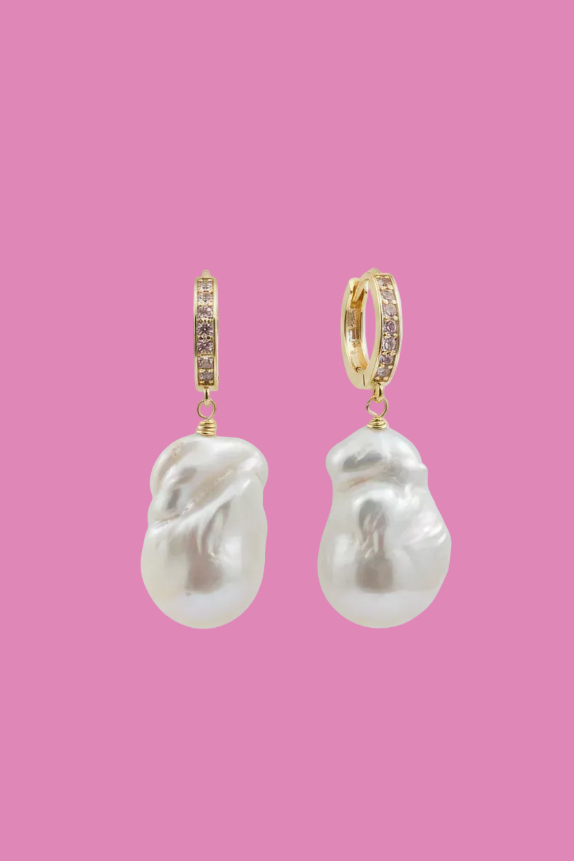ORECCHINI  CON PERLE COLTIVATE & ZIRCONI Argento 925 Placcato Oro Giallo & Perle d'Acqua Dolce
