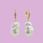 ORECCHINI  CON PERLE COLTIVATE & ZIRCONI Argento 925 Placcato Oro Giallo & Perle d'Acqua Dolce