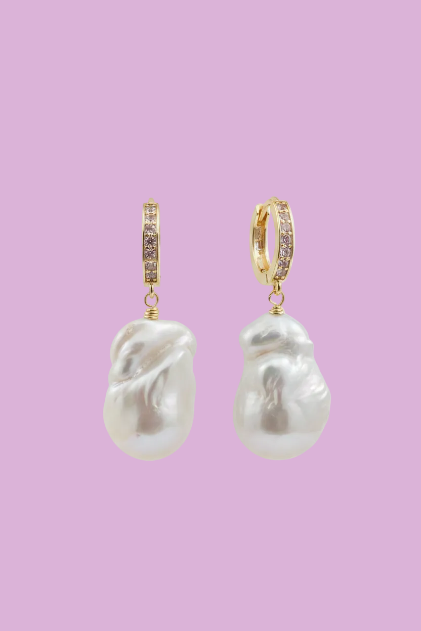 ORECCHINI  CON PERLE COLTIVATE & ZIRCONI Argento 925 Placcato Oro Giallo & Perle d'Acqua Dolce