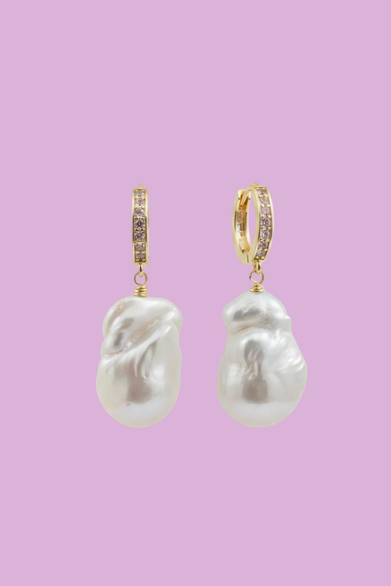 ORECCHINI  CON PERLE COLTIVATE & ZIRCONI Argento 925 Placcato Oro Giallo & Perle d'Acqua Dolce