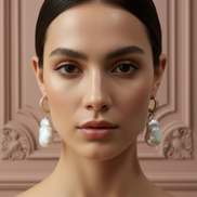 ORECCHINI  CON PERLE COLTIVATE & ZIRCONI Argento 925 Placcato Oro Giallo & Perle d'Acqua Dolce