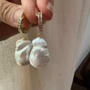Orecchini  - argento 925 giallo con grandi perle coltivate barocche