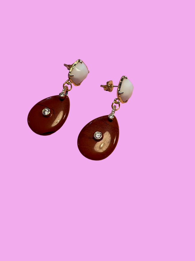 Orecchini  -JAIPUR  corniola goccia e agata bianca argento 925 gold