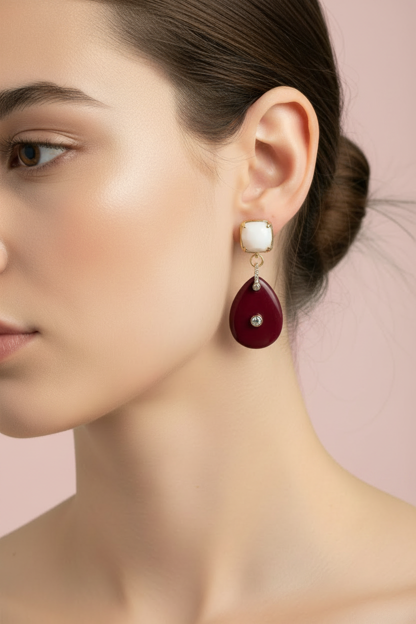 Orecchini  -JAIPUR  corniola goccia e agata bianca argento 925 gold