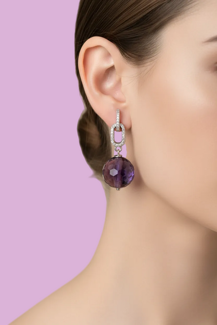 Orecchini  -  sfera ametista e argento 925