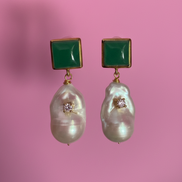 Orecchini  - JAIPUR - giada verde e argento 925 con grandi perle coltivate barocche