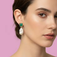 Orecchini  - JAIPUR - giada verde e argento 925 con grandi perle coltivate barocche