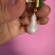 Orecchini  - JAIPUR - giada verde e argento 925 con grandi perle coltivate barocche