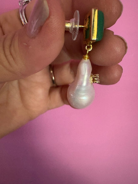Orecchini  - JAIPUR - giada verde e argento 925 con grandi perle coltivate barocche