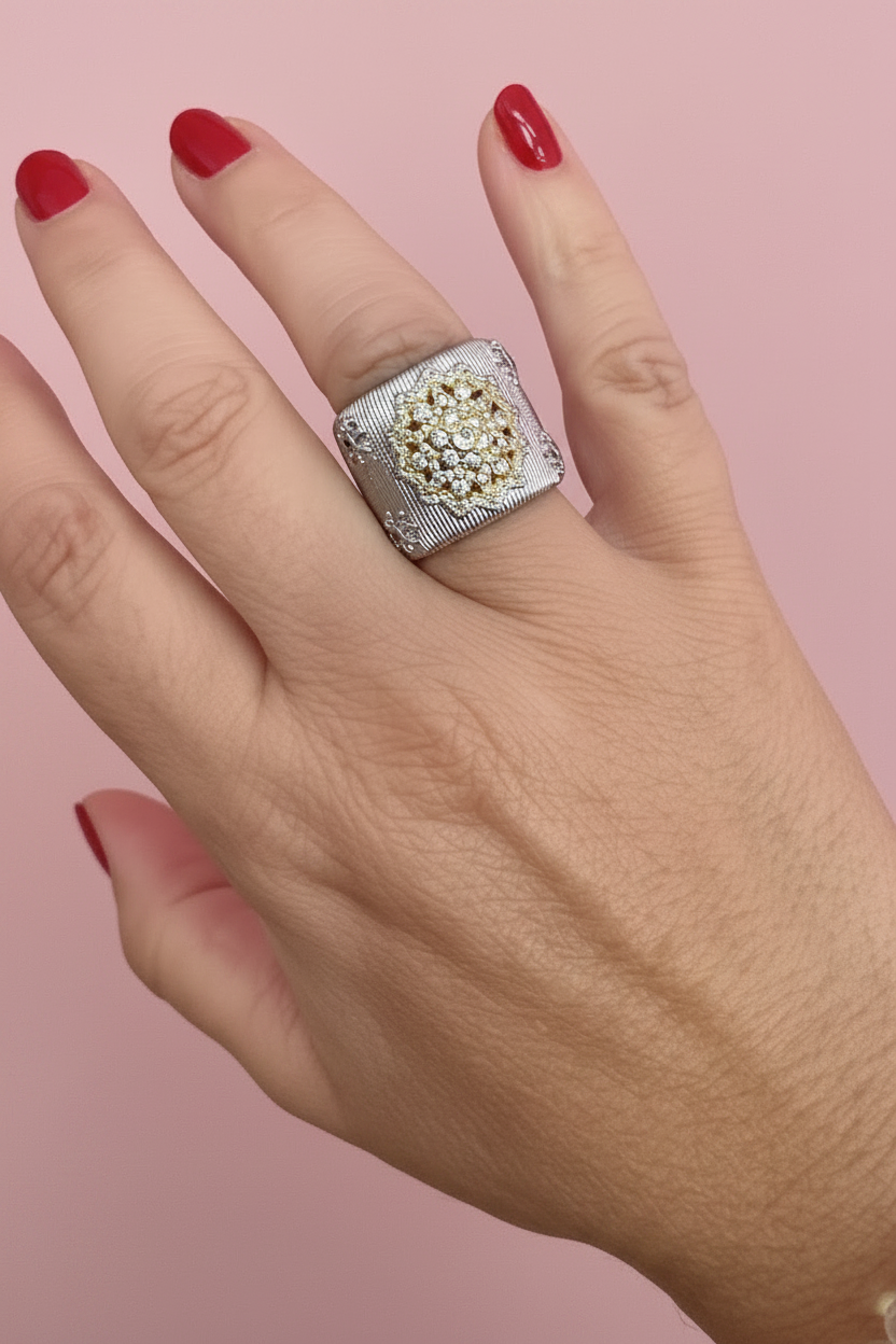 Anello KERALA fascia con filigrana e zirconi