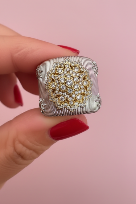 Anello KERALA fascia con filigrana e zirconi