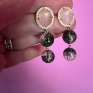 Orecchini  - quarzo fantasma verde  con quarzo rosa