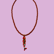 Collana POISSONS - Corallo rosso mm 4 - chiusura argento 925 -  pesciolino