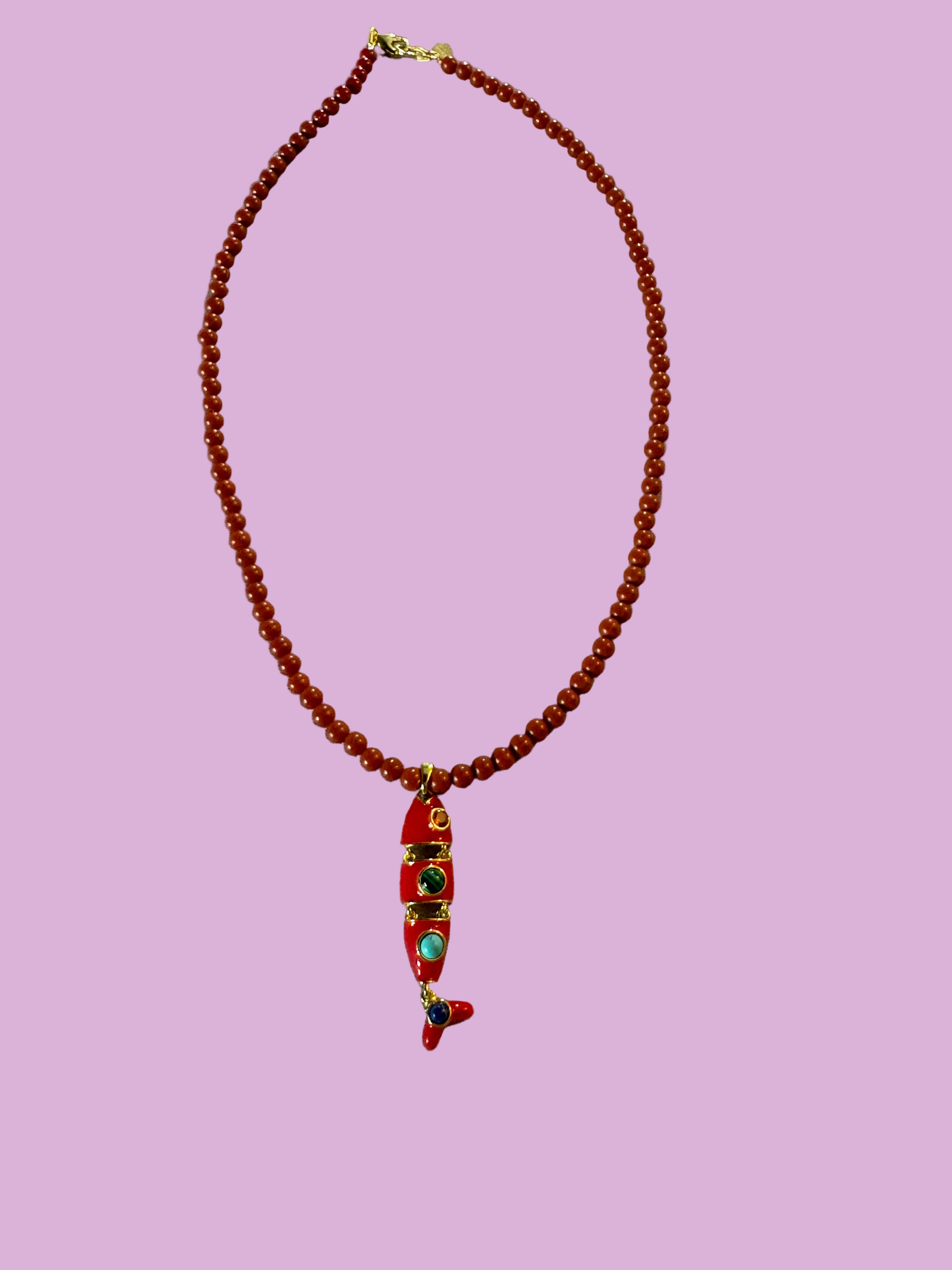 Collana POISSONS - Corallo rosso mm 4 - chiusura argento 925 -  pesciolino