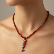Collana POISSONS - Corallo rosso mm 4 - chiusura argento 925 -  pesciolino