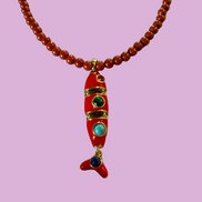 Collana POISSONS - Corallo rosso mm 4 - chiusura argento 925 -  pesciolino