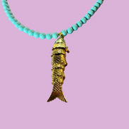 Collana POISSONS - turchese mm 6 - chiusura argento 925 -  pesciolino gold