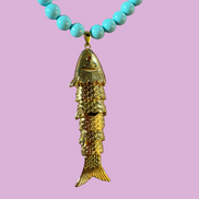 Collana POISSONS - turchese mm 6 - chiusura argento 925 -  pesciolino gold