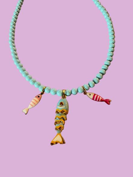 Collana POISSONS - turchese mm 4 - chiusura argento 925 -  pesciolini