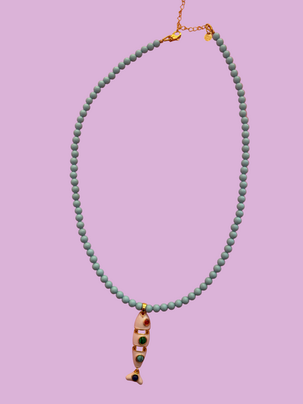 Collana POISSONS - turchese mm 4 - chiusura argento 925 -  pesciolino
